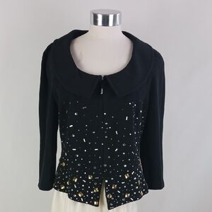 St. John Black Knit W Beads Zip Jacket.